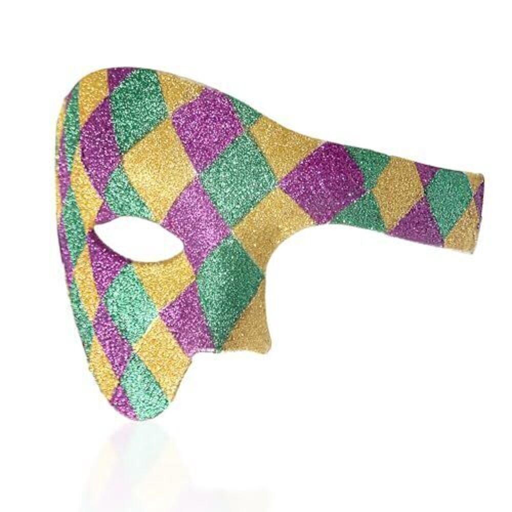 3943 Venetian Half Face Masks for Mardi Gras - Glitter Purple/Green/Yellow